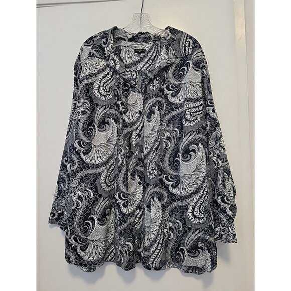 Talbots Womens Navy Blue White Paisley Cotton Pleated Tunic Top 2X - Picture 1 of 6